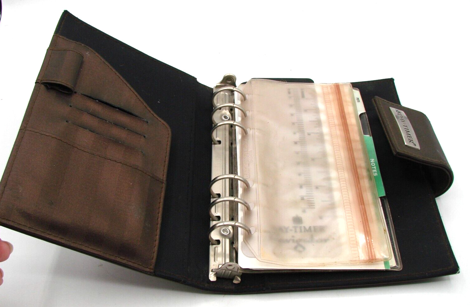Day-Timer Navigator Brown Satin Striped Planner Binder 6 Rings Snap Tab Closure