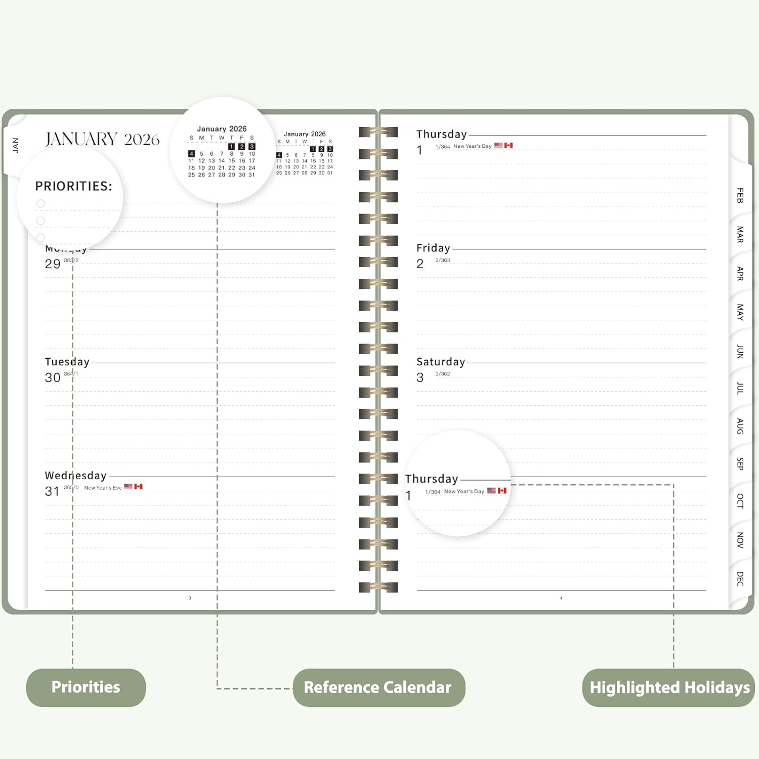 2026 Planner, Weekly and Monthly Calendar Academic Planner, Jan 2026 – Dec 2026,