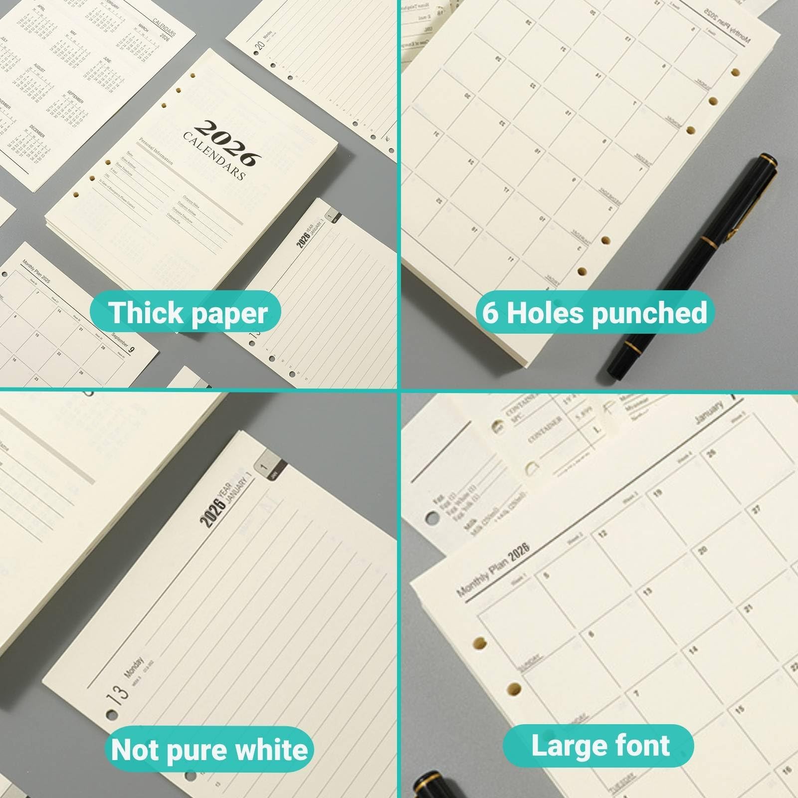 2026 A5 Weekly & Monthly Planner Binder Refill, 5.8″x8.3″ 176 A5, Beige-2026