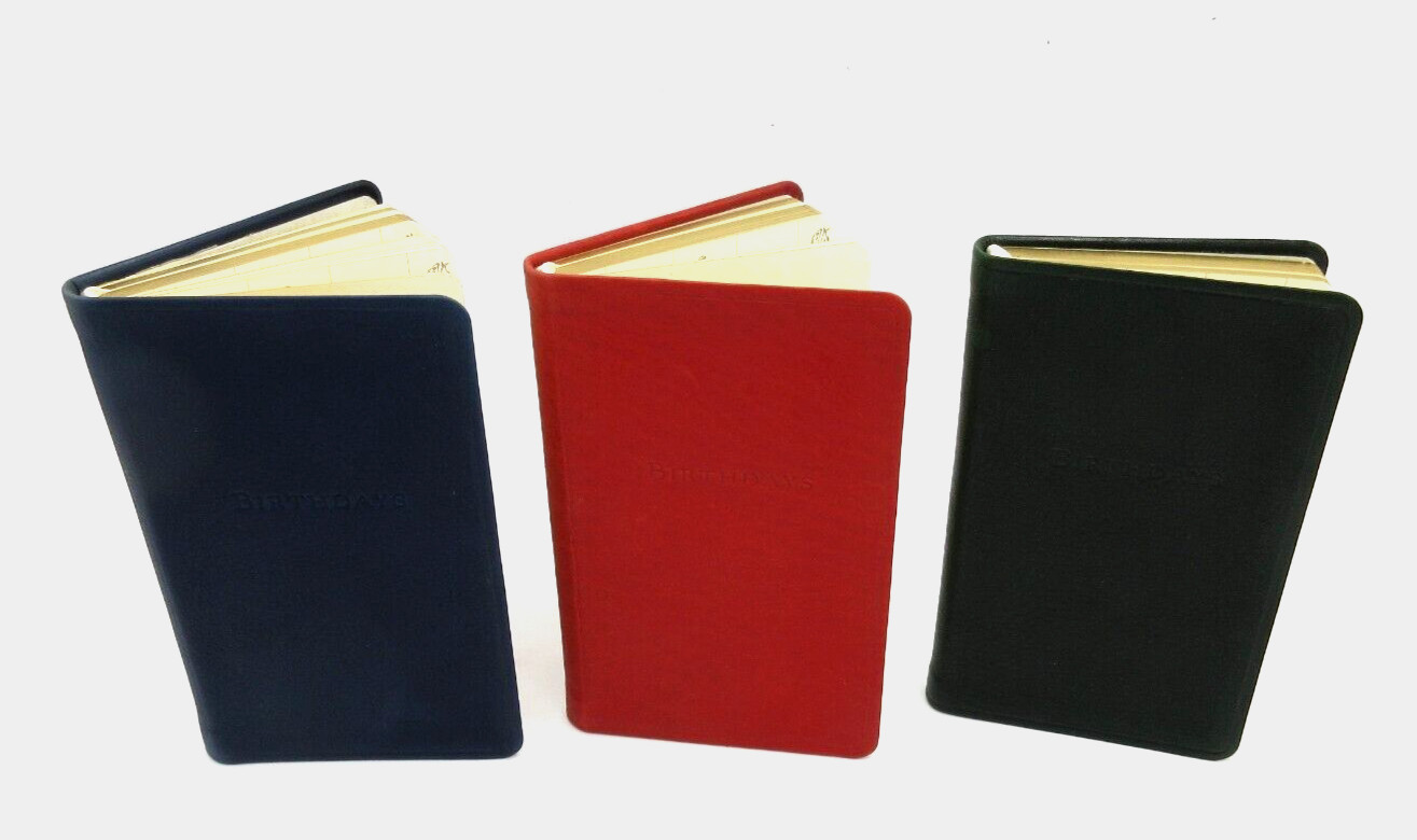 Birthdays Datebook Leather Journal 3×5″ Graphic Image Softcover Dark RED