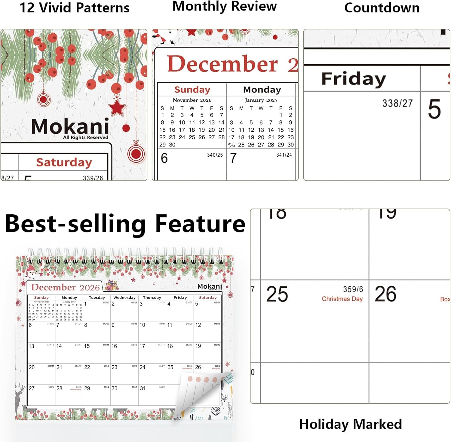 Small Desk Calendar 2026-2027, Mokani Standing Desktop Calendar