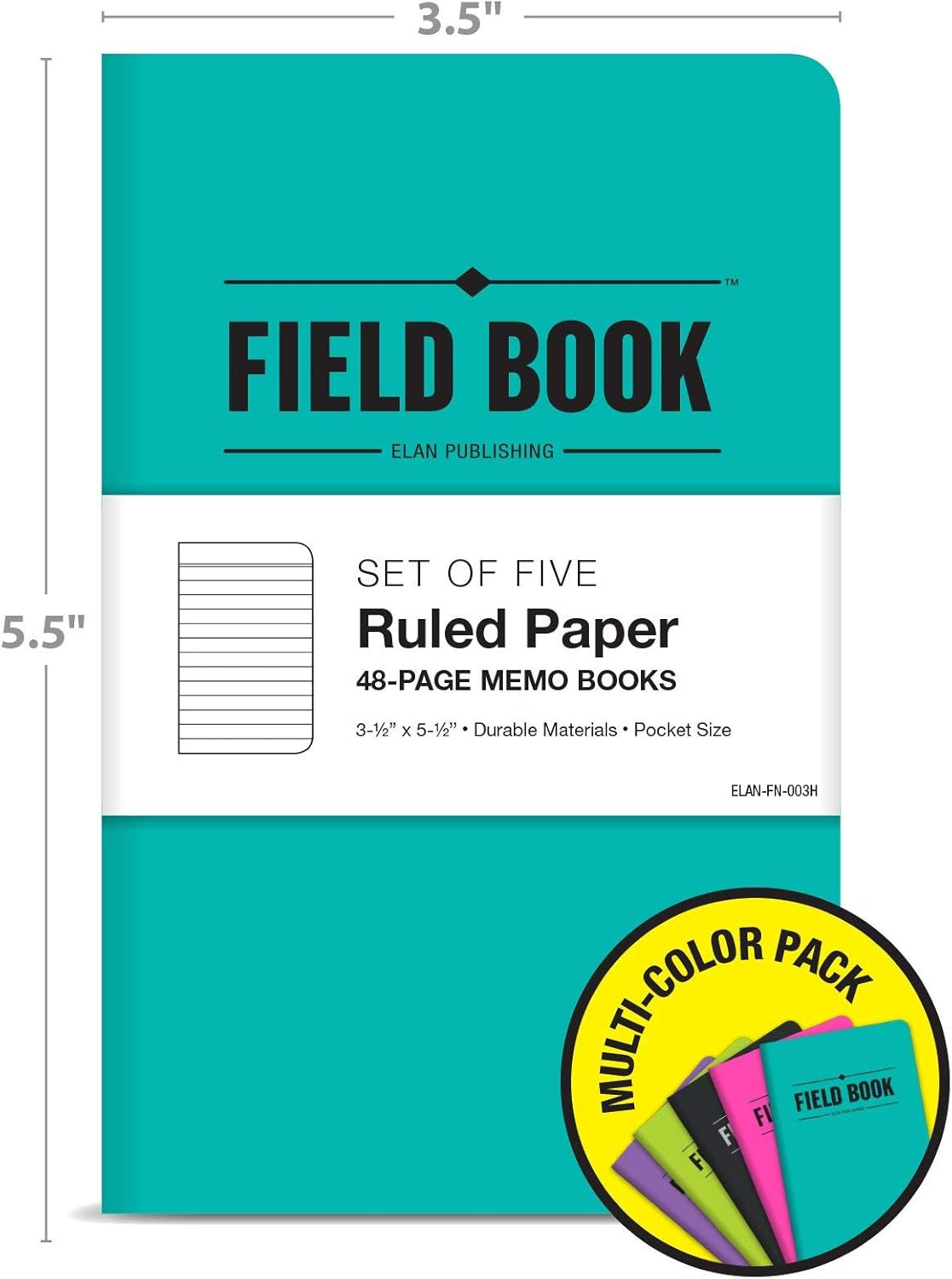 Field Notebook/Pocket Journal – 3.5″x5.5″ – Assorted Colors – Lined Memo Book –