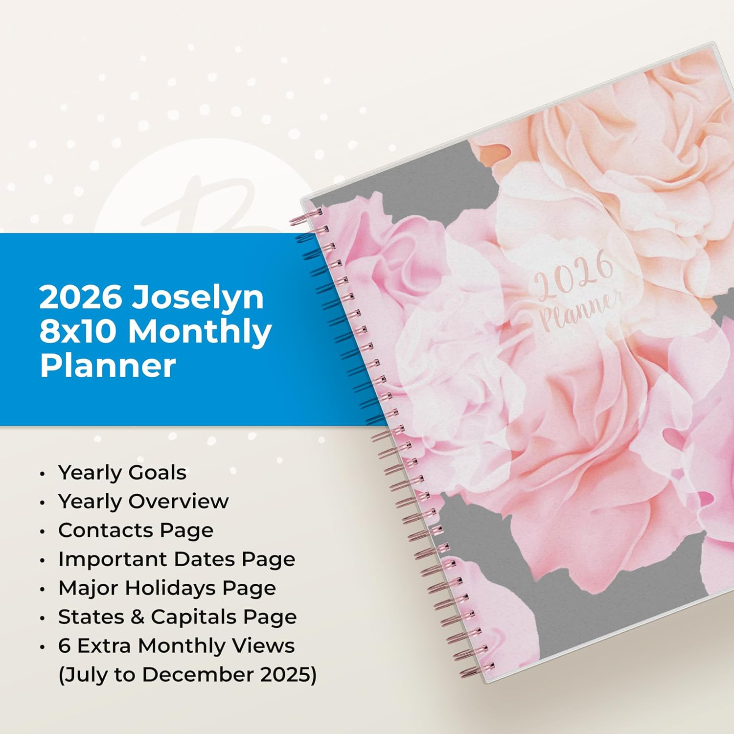 Blue Sky 2026 Monthly Planner Calendar, January 2026 – December 2026, 8″ x 10″,