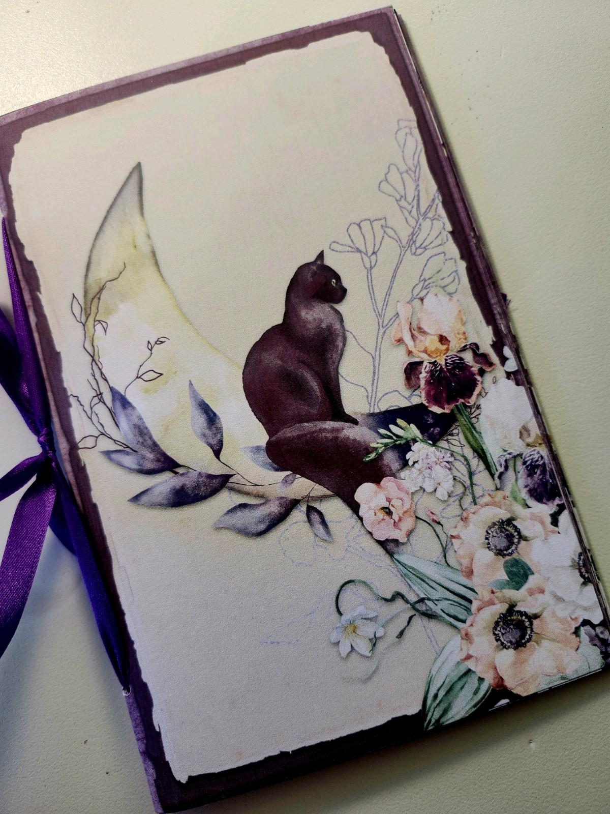 Junk Journal Blank Booklet “MOON GARDEN” Handmade Lg 8.5″x5.5″ 40pgs Lunar Phase