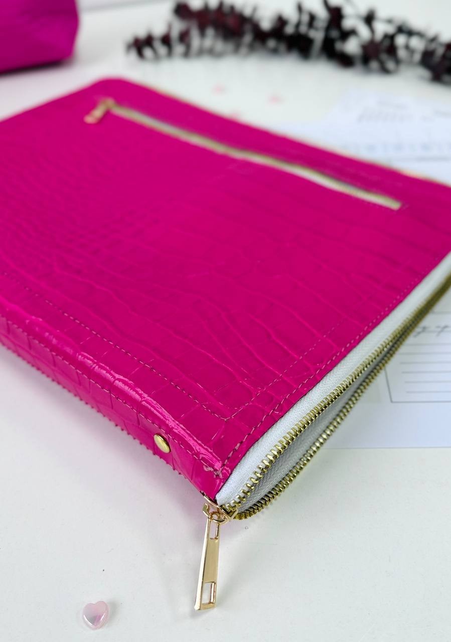 Italian Leather A4 Portfolio. Pink A4 planner Zippered Binder.