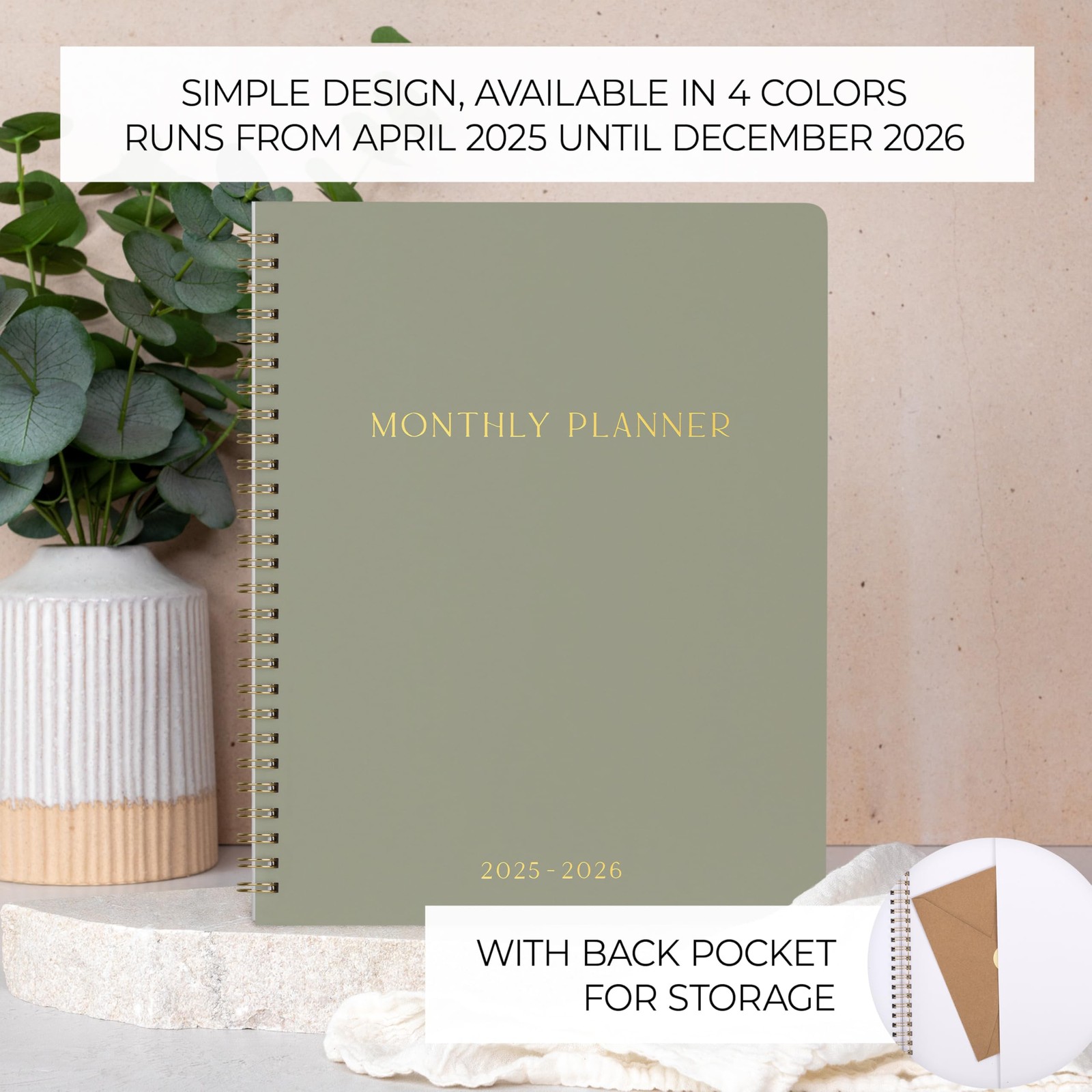 Aesthetic Planner 2025 2026, Monthly Schedule Notebook, Task Organizer, Green