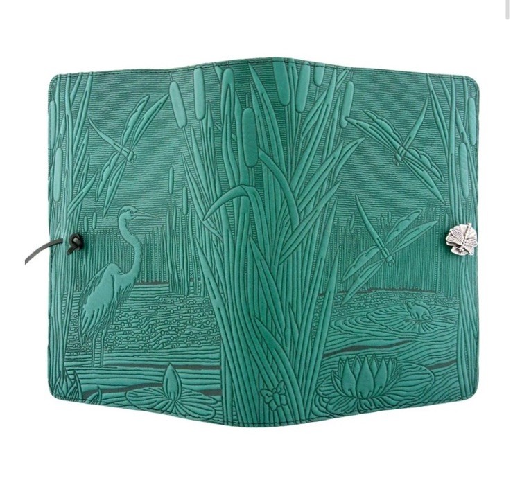 Oberon Design Leather Refillable Journal Notebook Dragonfly Pond Green 5X7