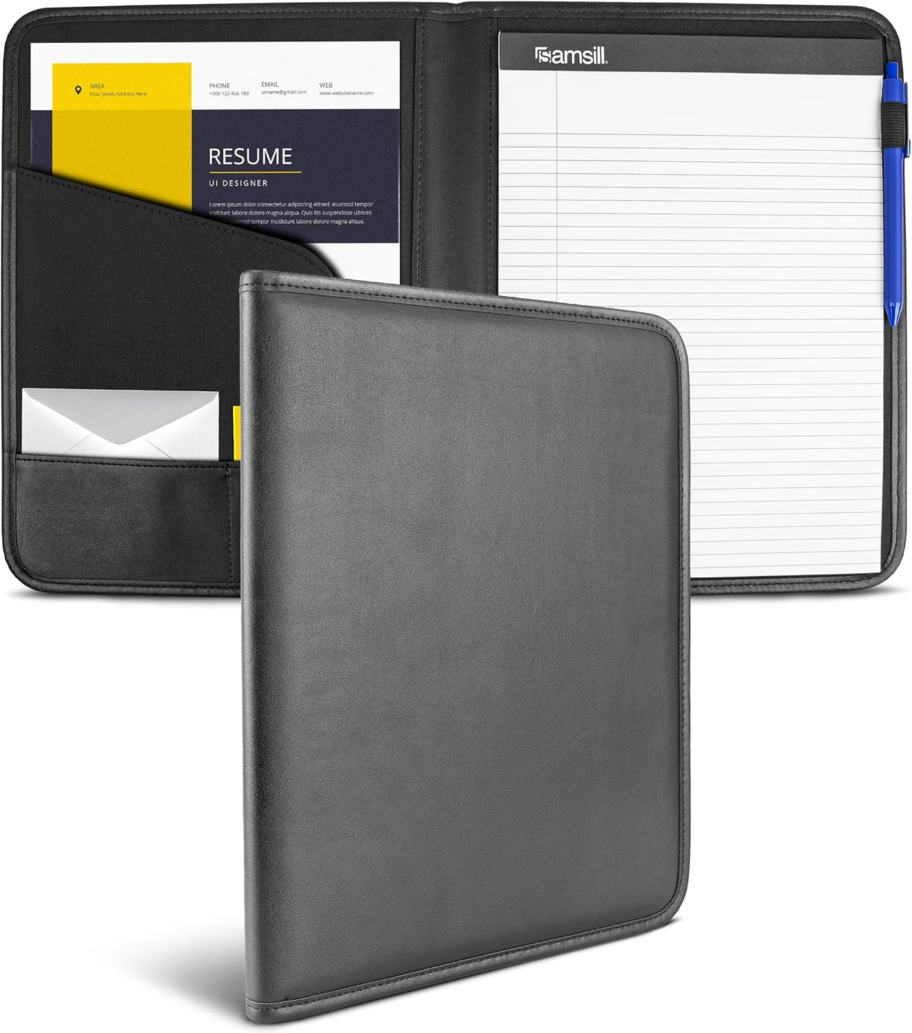 Professional Padfolio – Faux Leather Letter – 8.5 x 11 inches, Black