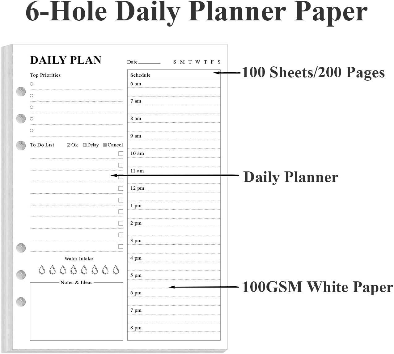 6-Hole Punched To Do List Insert – Daily Refill for A5 Binder,100 Sheets/200 …