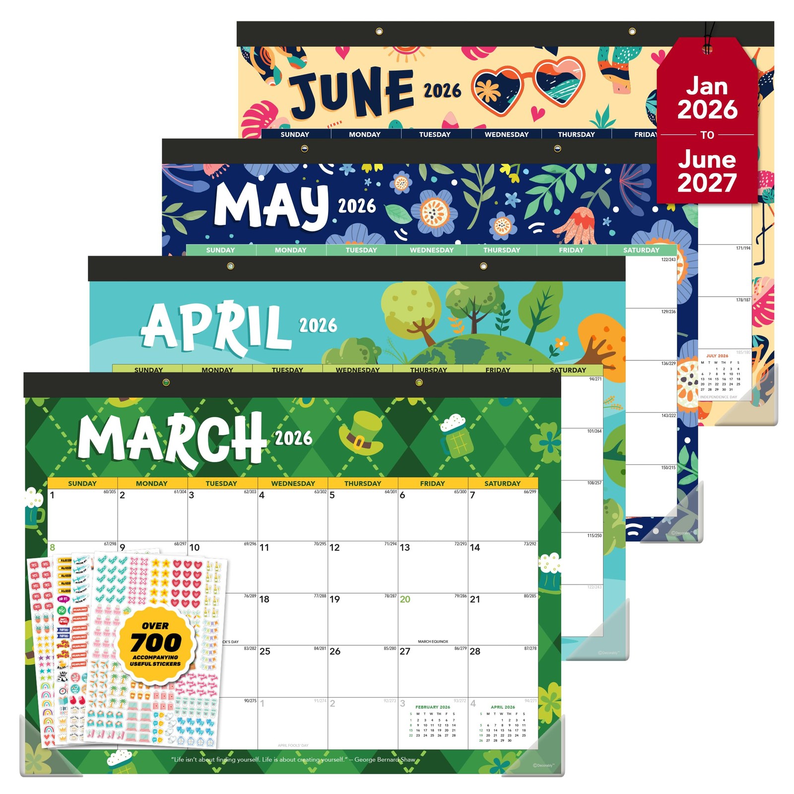 Decorably 18 Months Academic Desk Calendar 2026-2027 Colorful Assorted