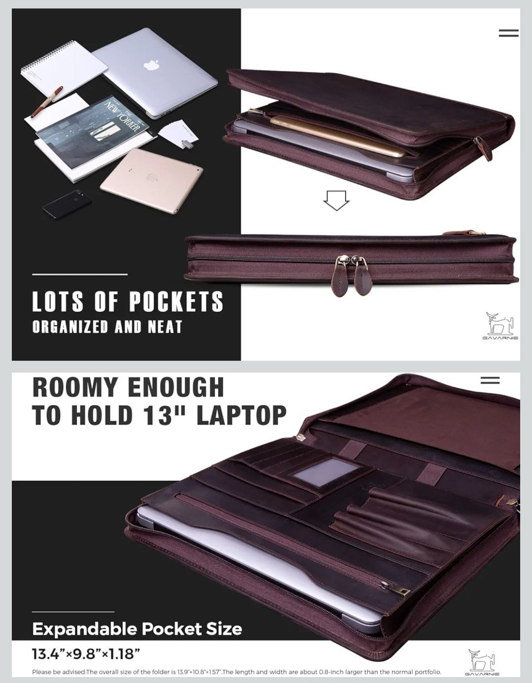 Genuine Leather Professioal Business Portfolio Padfolio Folder with Zipper