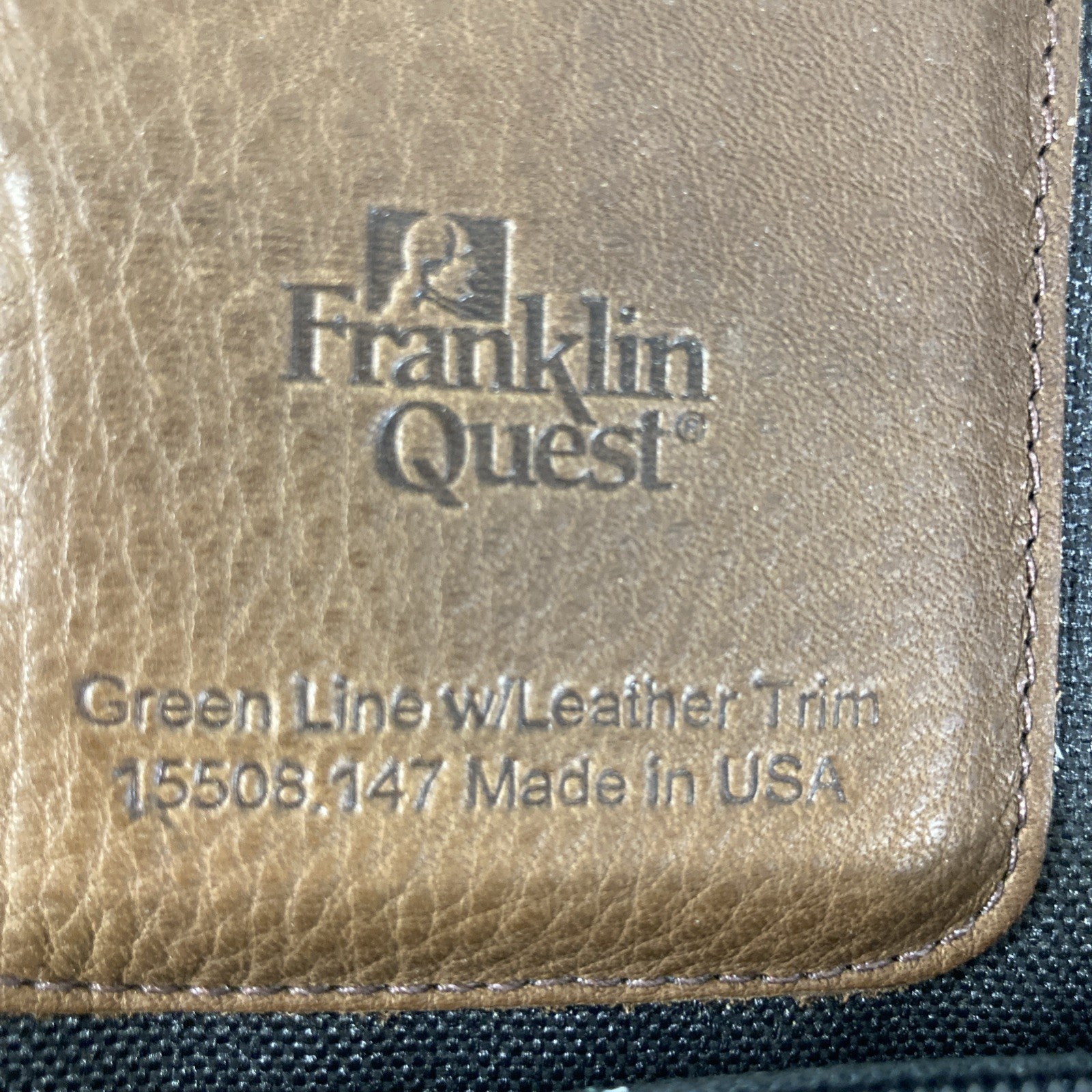 Franklin Quest 7-Ring Binder Black Canvas Brown Leather Trim Zipper Planner VTG