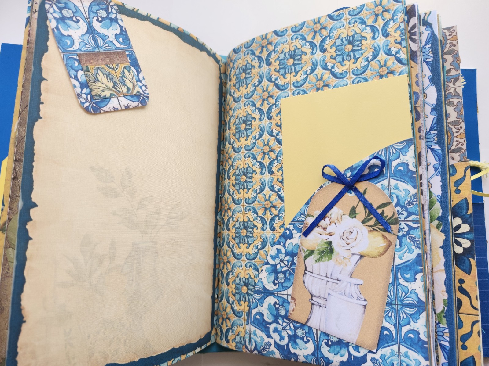 “ITALIAN RIVIERA” Handmade XL Journal Mediterranean Blues, Lemons Keepsake 96pgs