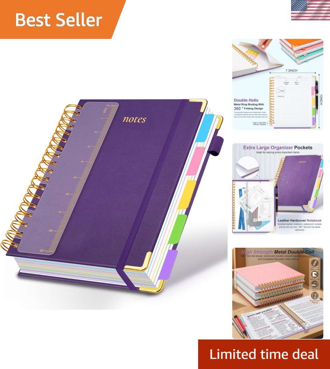 Hardcover Spiral Notebook 8″x10″ Journal Notebook with Tabs and Removable Div…
