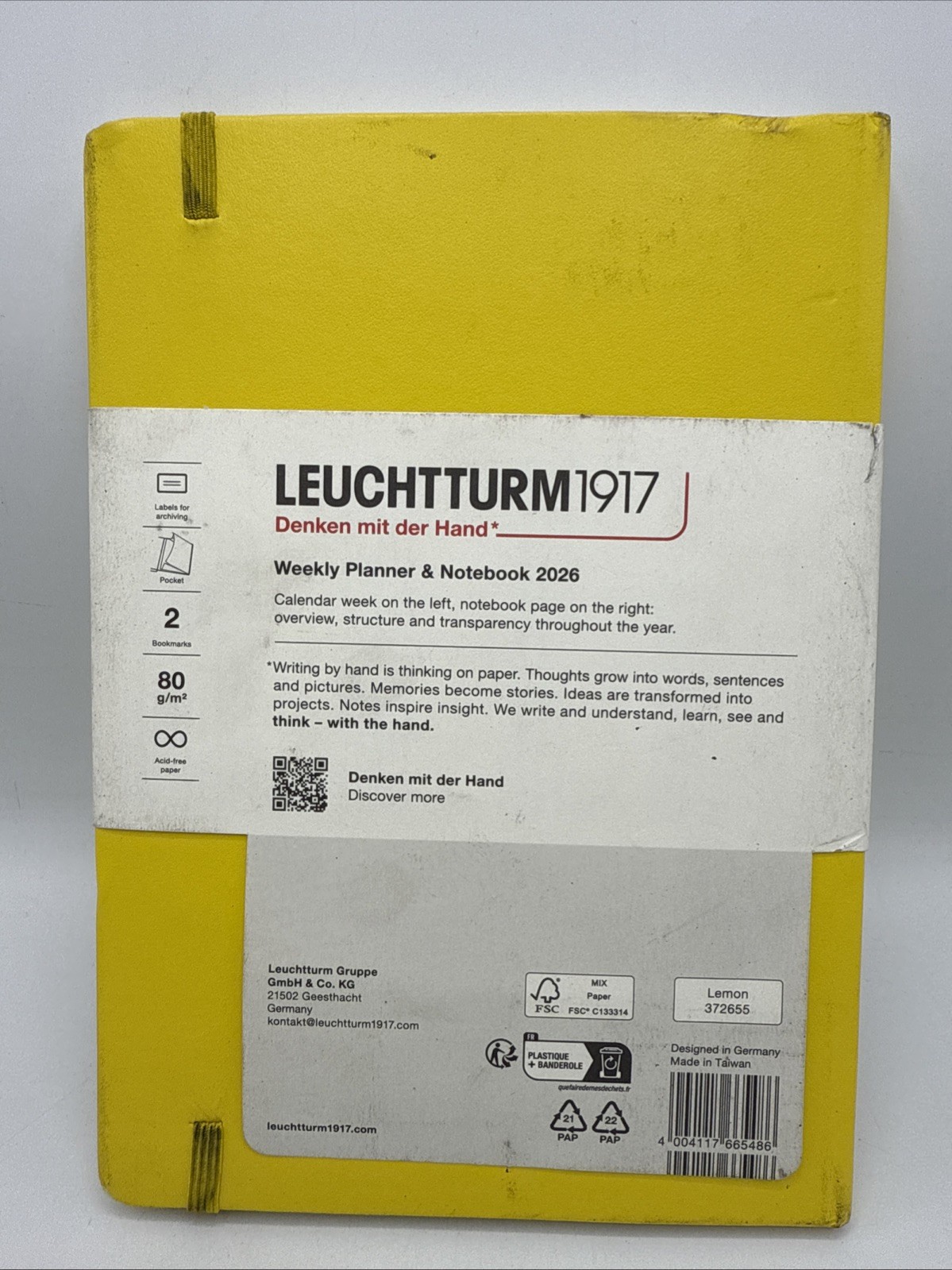 LEUCHTTURM1917 READ!! Weekly Planner & Notebook 2026 Medium (A5) Lemon