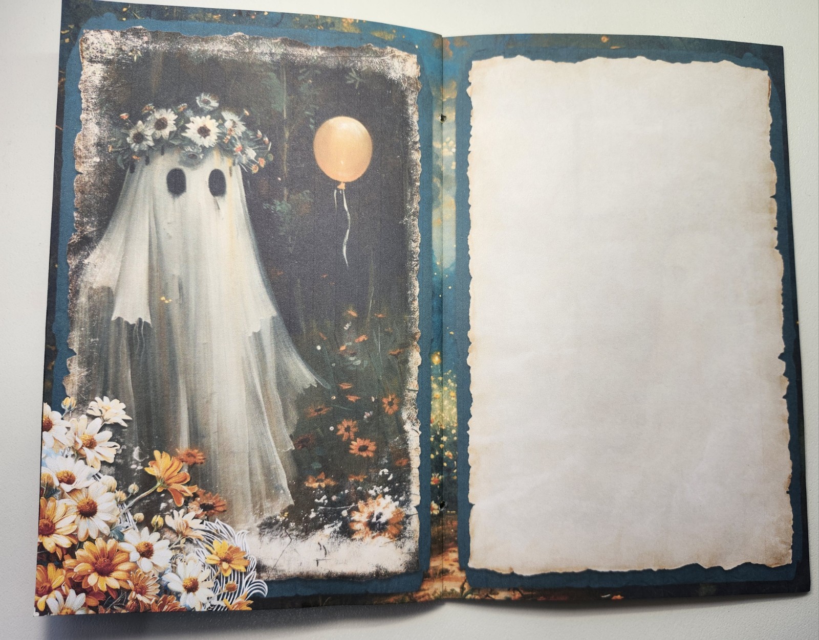 Junk Journal Blank Booklet “A SUMMER HAUNTING” Ghost HANDMADE LG 8.5″x5.5″ 40pg