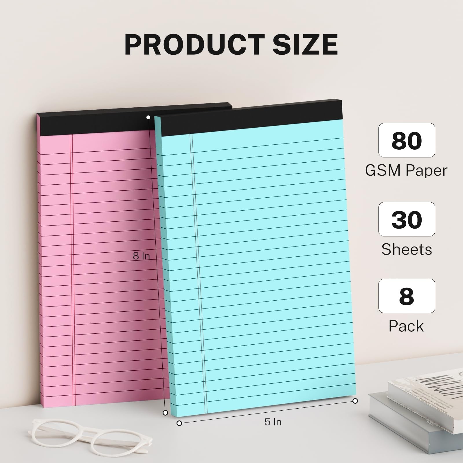 8 Pack Note Pads 5 x 8 Inch, Colored Narrow Ruled Small Legal Pads, Perforate…