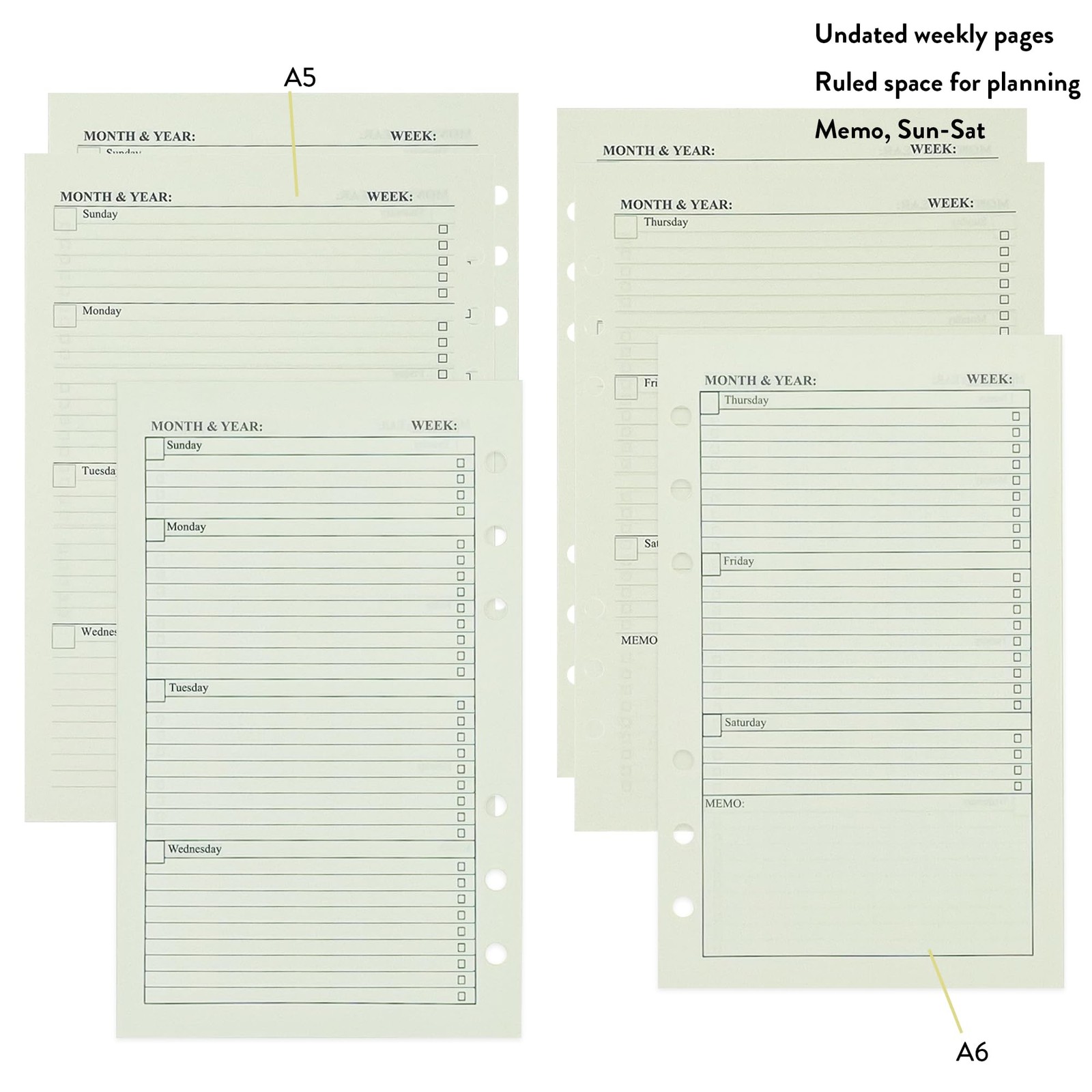 A5 Refill Paper 90 Sheets + 54 Weekly + 14 Monthly – 100GSM Cream Color