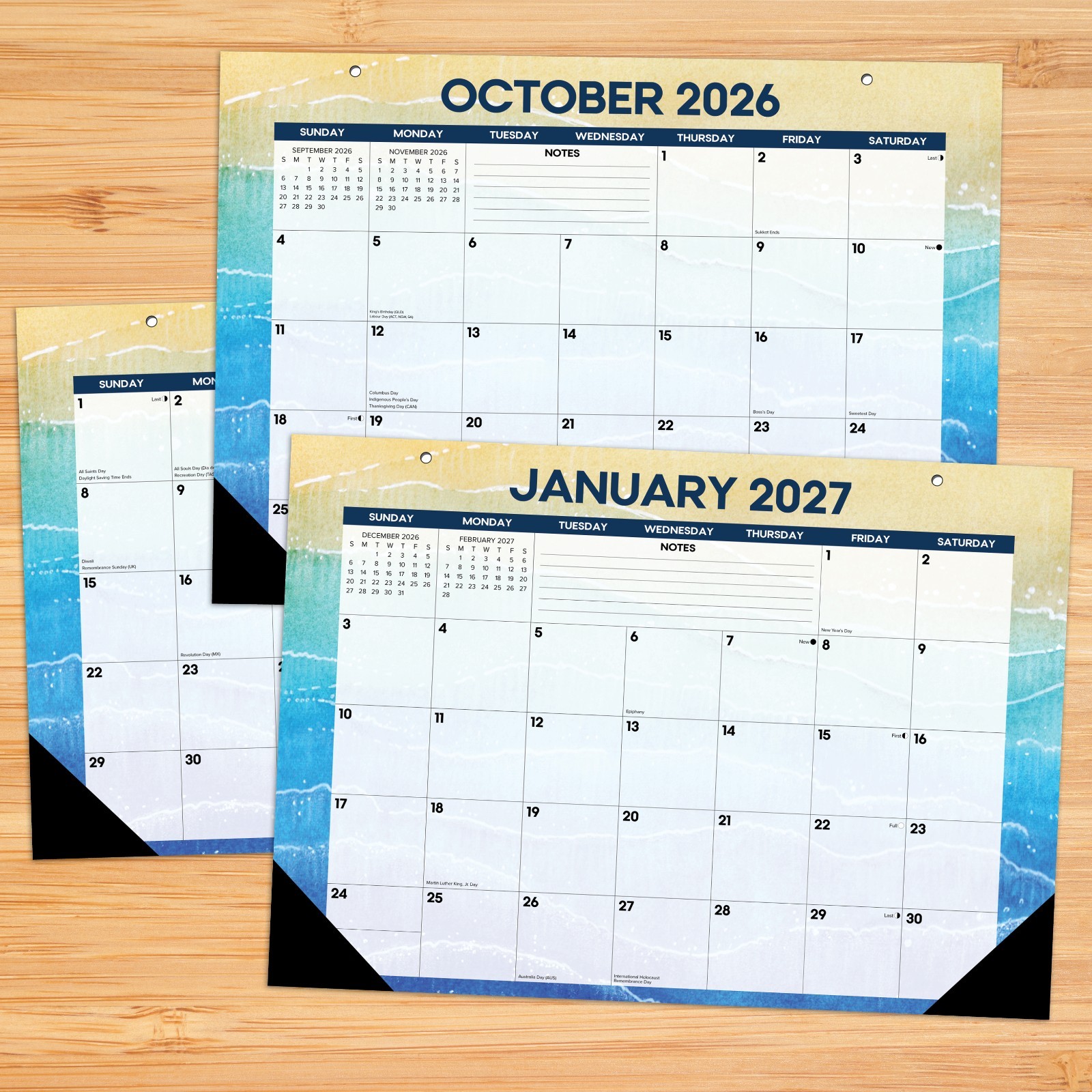 Beaches Academic Year July 2026-June 2027 17″x12″ Small Monthly Deskpad Calendar