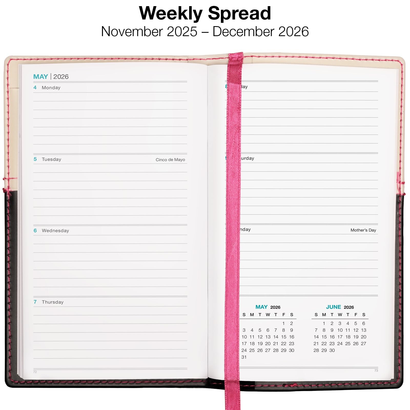 2026 Pocket Planner/Pocket Calendar, 3.5″x6″: Includes 14 3.5″ x 6″, Pink