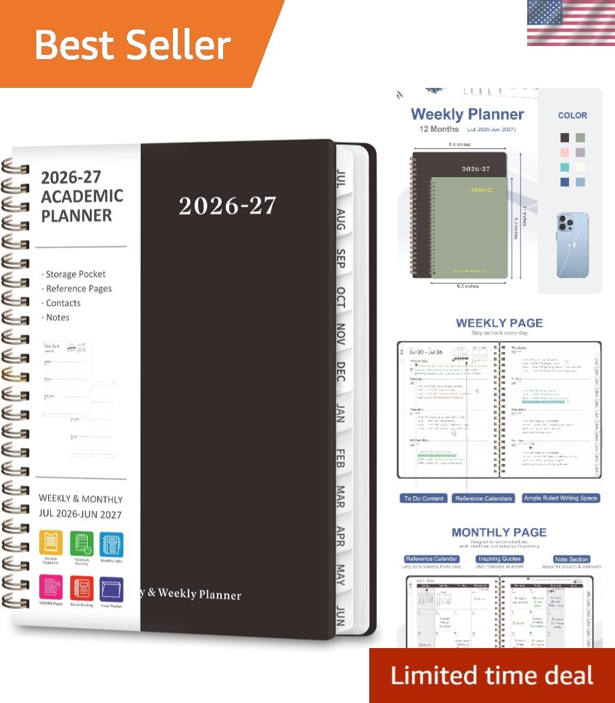 Portable 2026-2027 Spiral Bound Planner – Weekly & Monthly Overview, 135 Pages