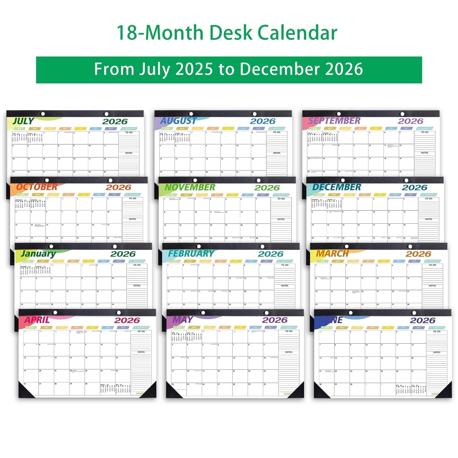 Desk Calendar 2026 Wall Calendars, November 2025 – December 2026 Green