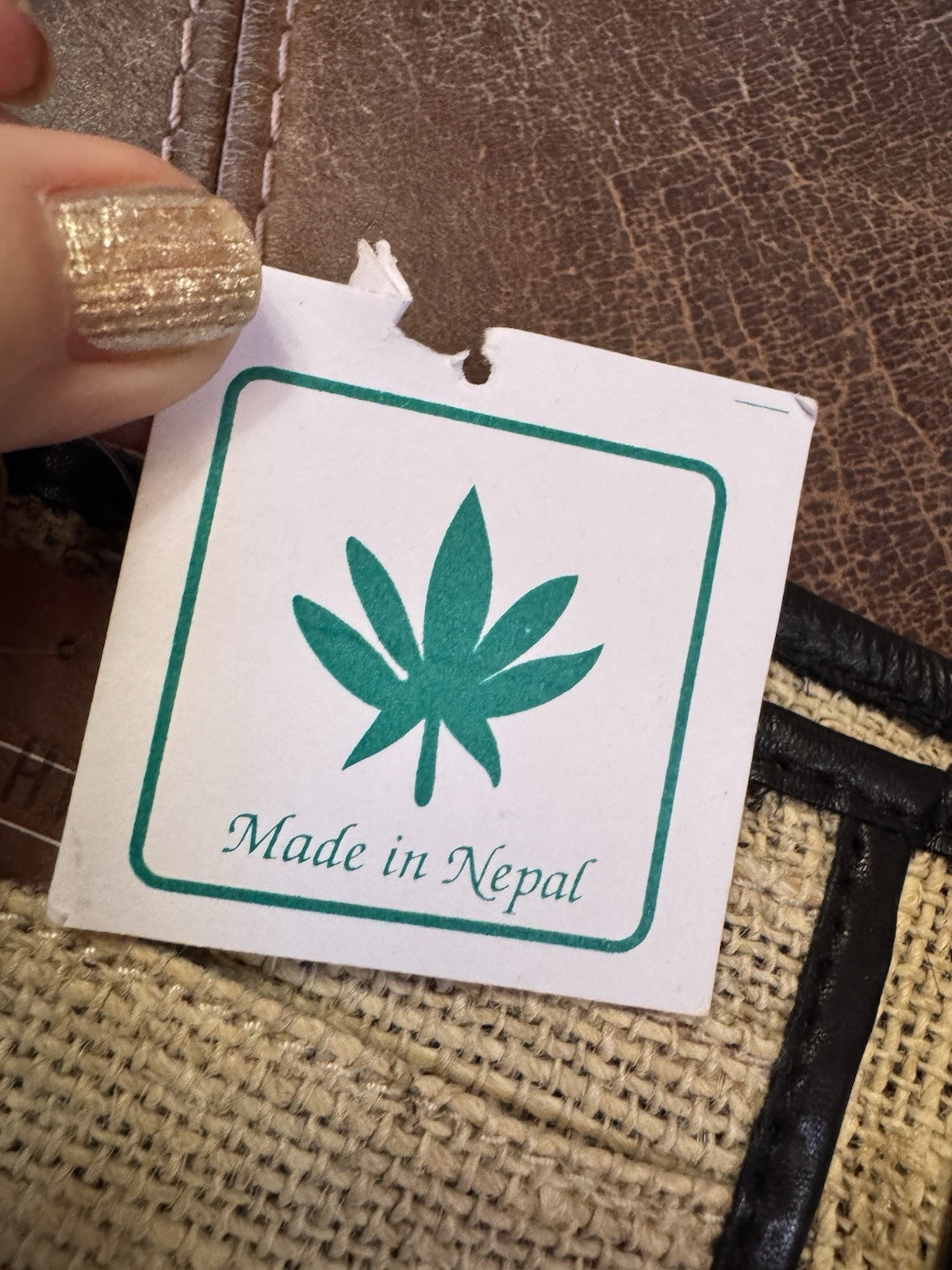 Natural Hemp and Leather Bifold Strap & Button Closure Made in Nepal