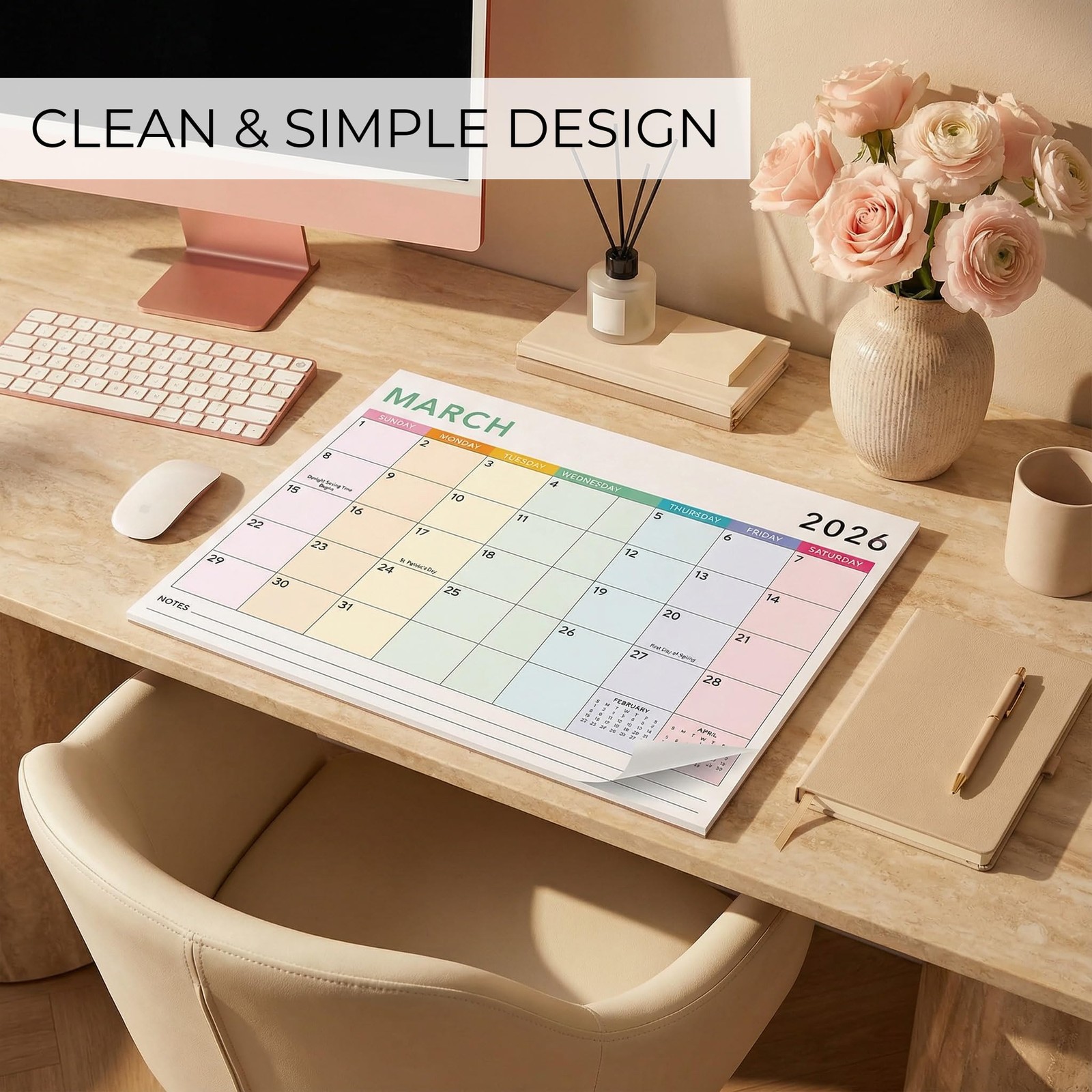 Colorful 2026 Desk Calendar January 2026 to July 2027 Planner