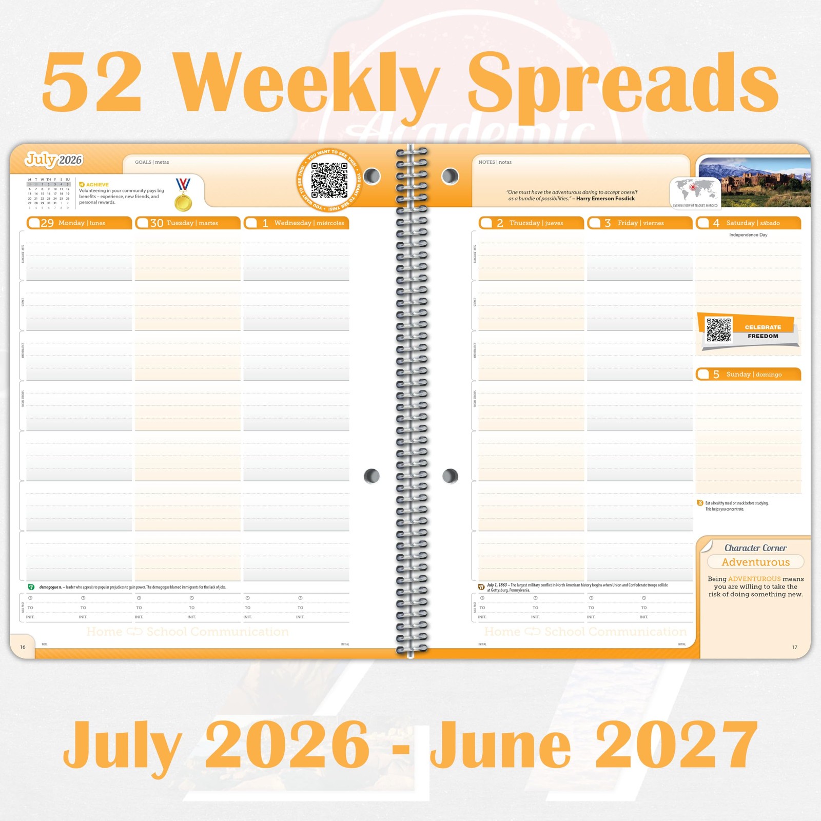 2026 Middle & High School Weekly Planner with Medium (6.625″ x 9″), Grey