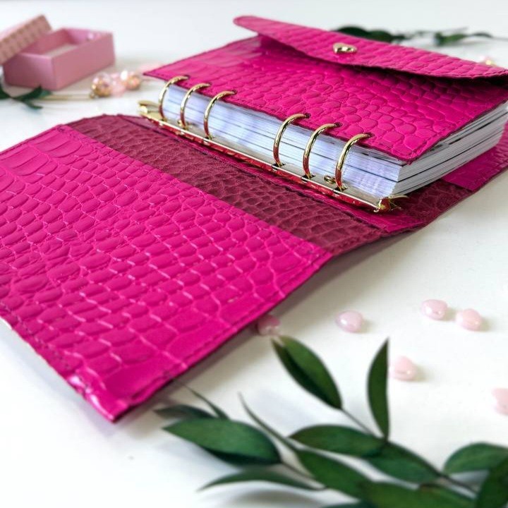 Luxury A6 Fuchsia Croc Genuine Italian Leather Planner – Pink Dated Organizer