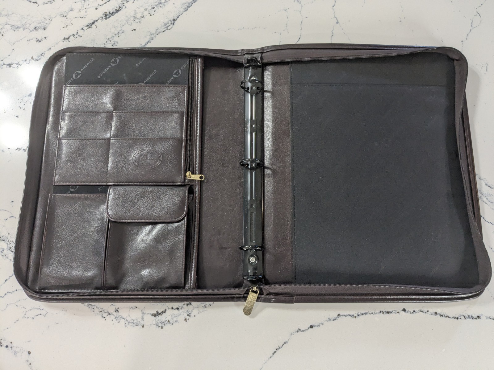Vintage Avenues America Planner Classic 3-Ring Organizer Zip Brown Leather Folio