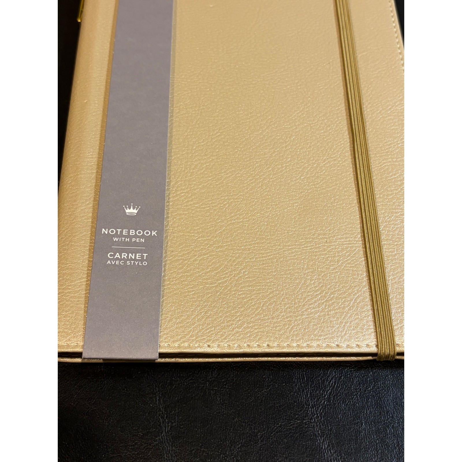 Hallmark Gold Faux Leather Notebook with Pen Metallic Journal Elastic Closure