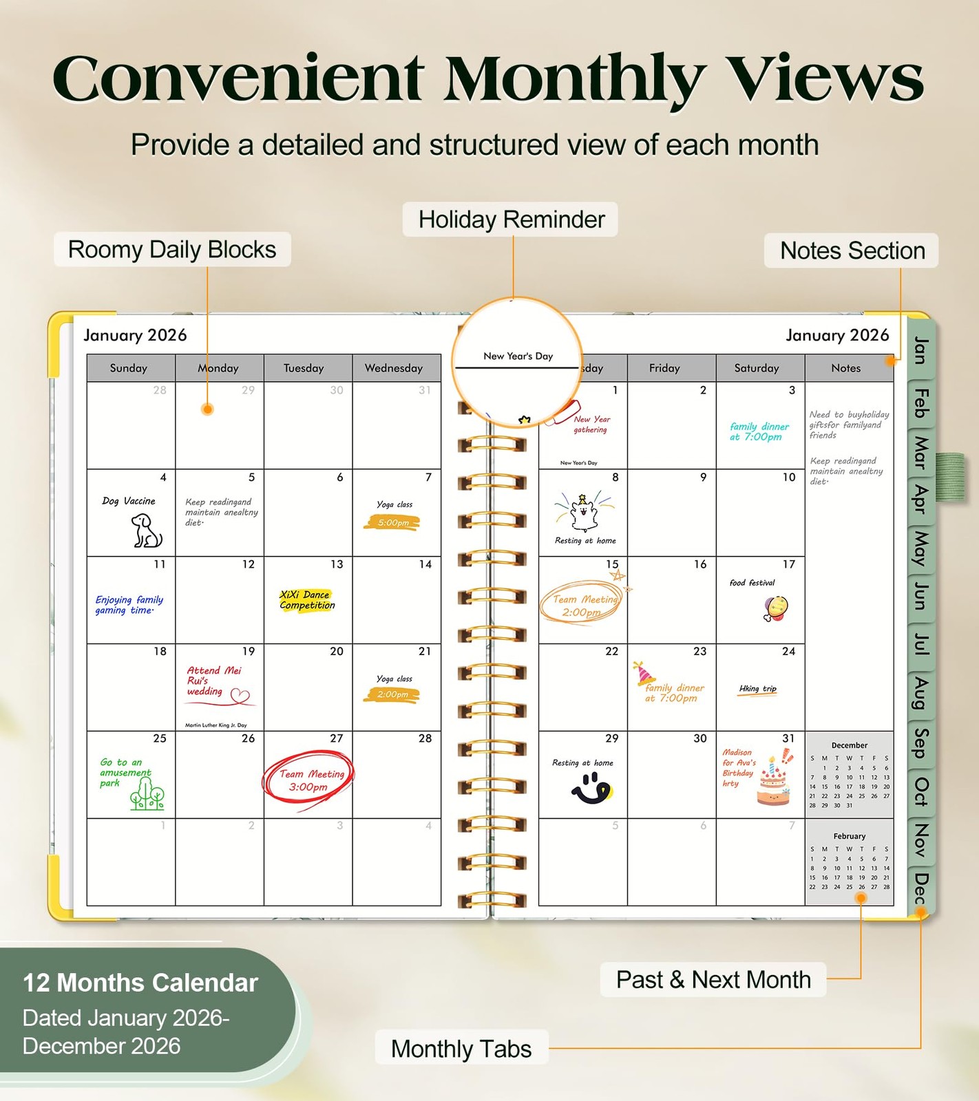 2026 Planner, Hardcover Weekly and Monthly Planner for Women