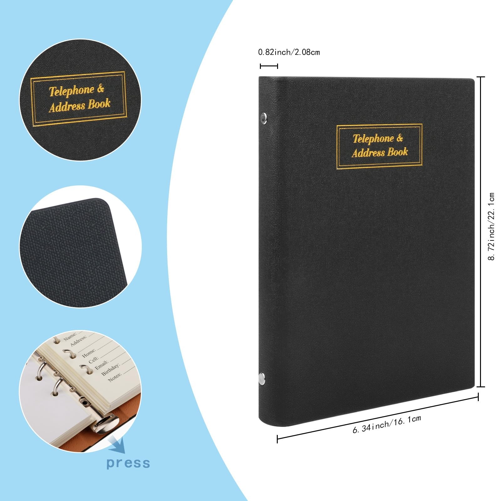Refillable Address 6.5 x 9.1 x1.02 inche, A5 Black Book