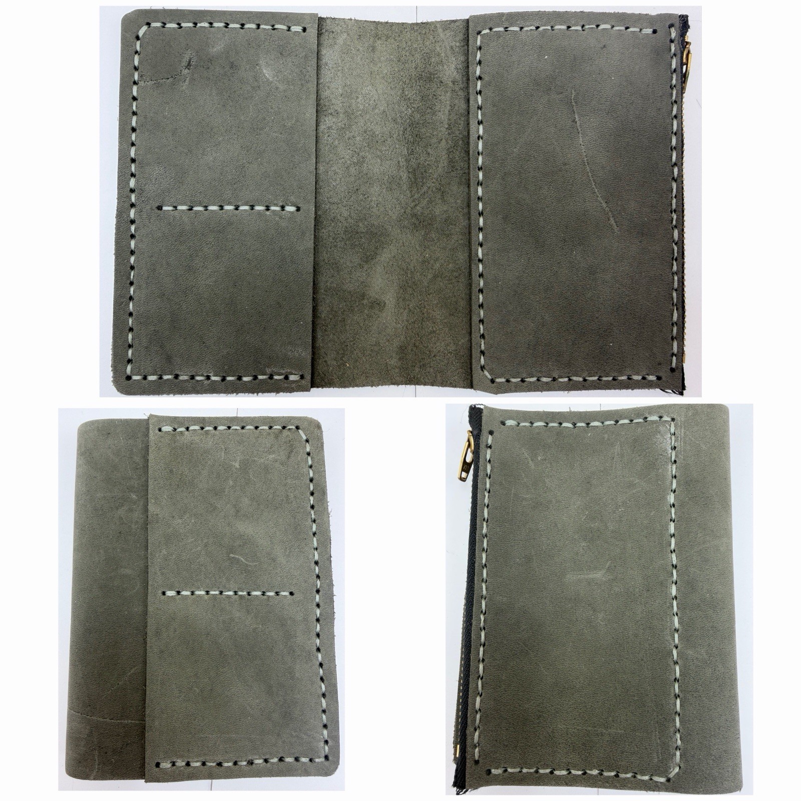 Handmade Gray Leather Passport Wallet TN Cover Full Zip Card Holder Rustic
