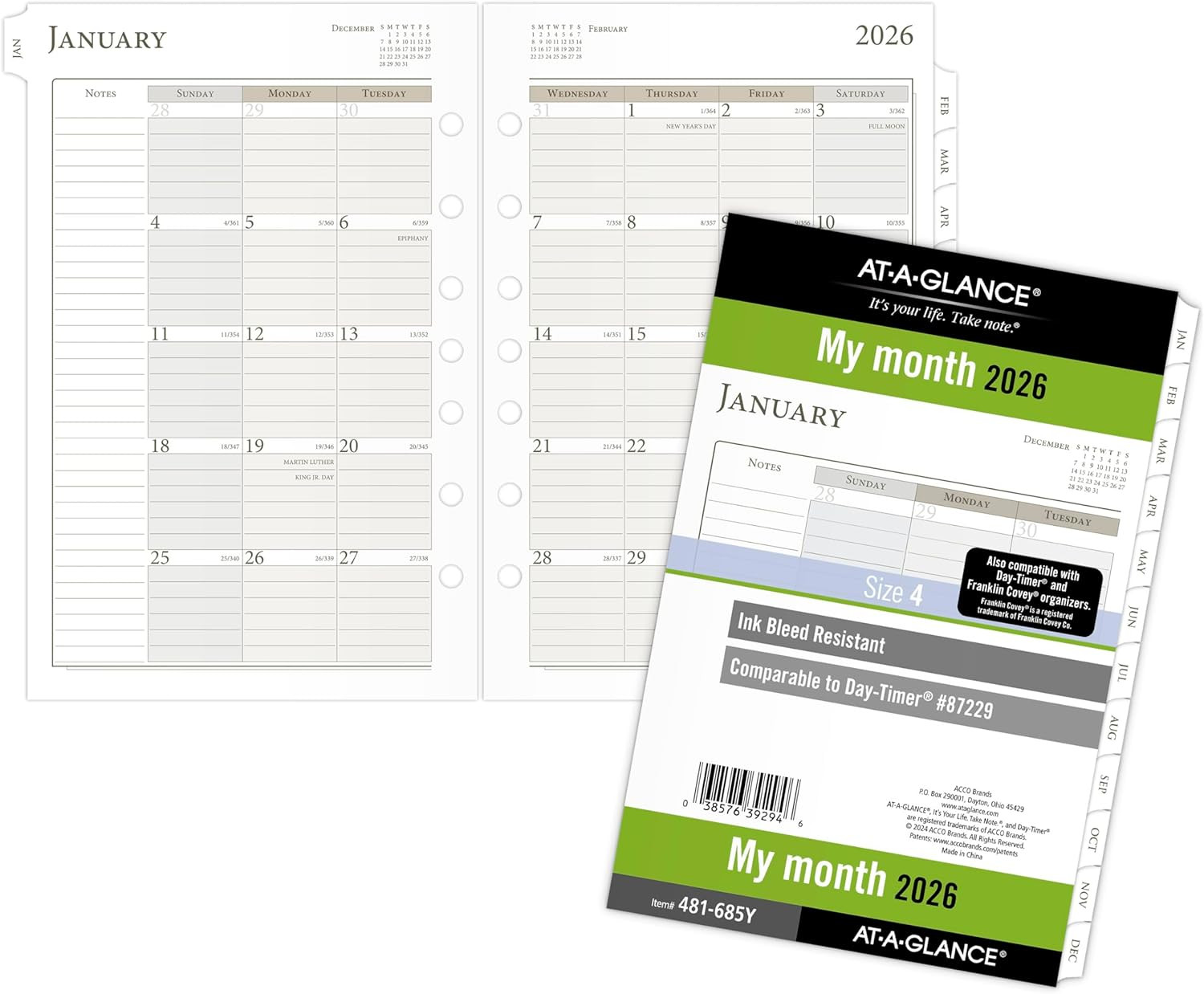 2026 Monthly Planner Refill, 5-1/2″ X 8-1/2″, Desk Size 4, Loose-Leaf, Ruled Blo