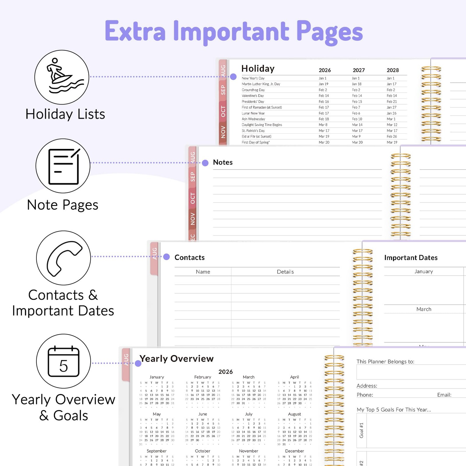 Aug 2026 – Dec 2027 Planner, Forvencer 17 Month Academic 8.5″ x 11″, Purple