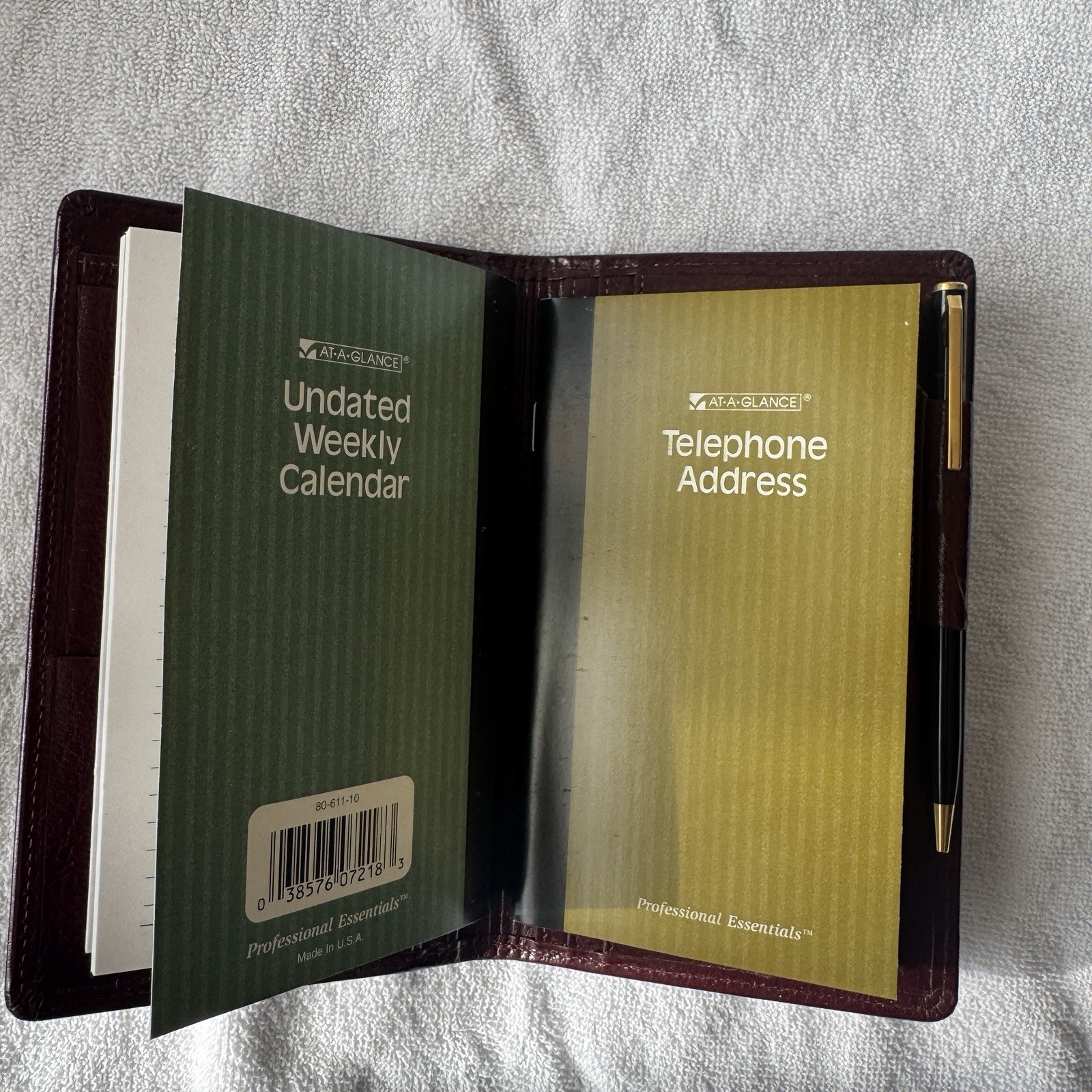 Day Timer Brown Leather Senior Pocket Planner Wallet Checkbook Organizer 4″ x 7″