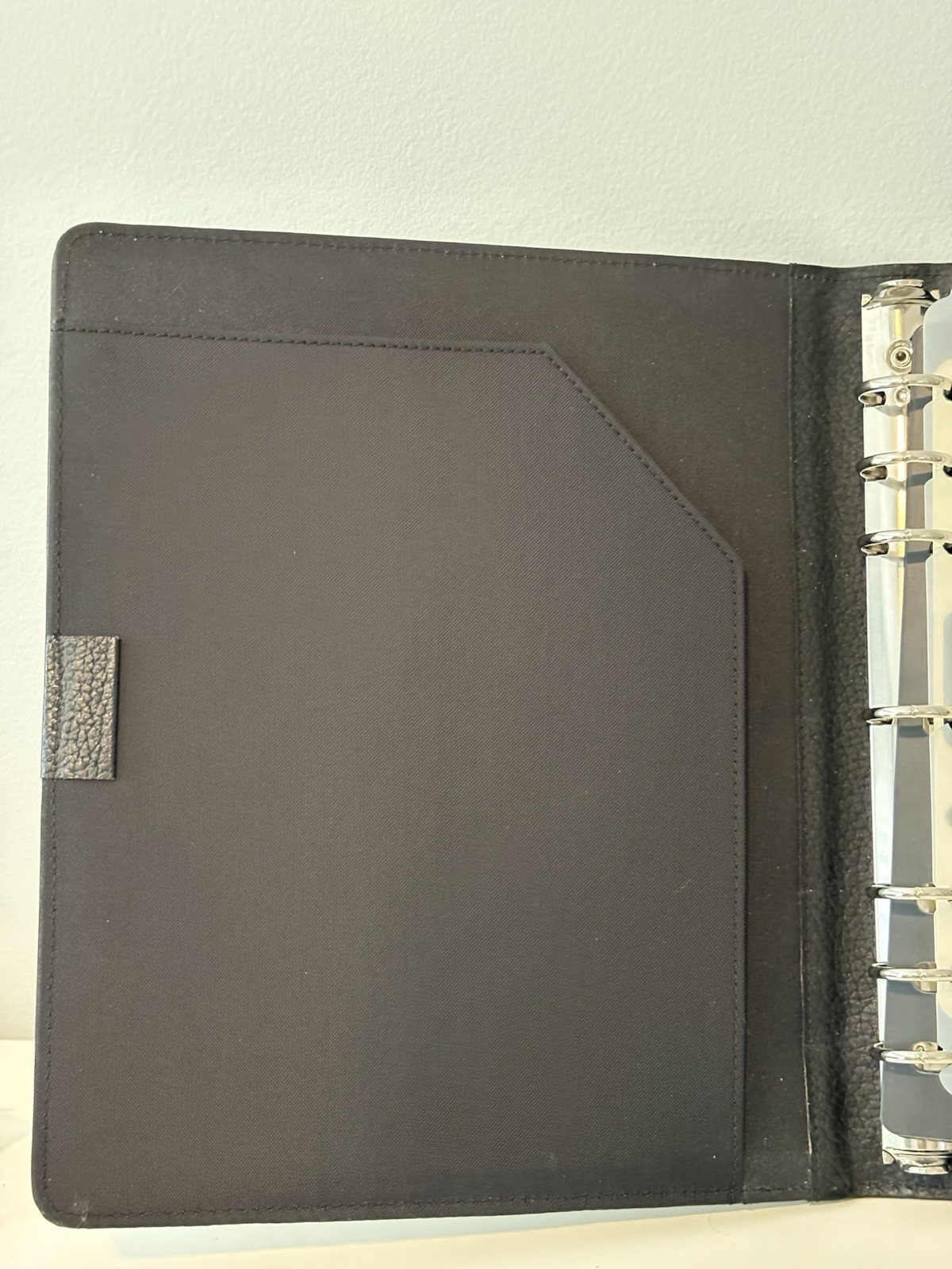 Vintage Day Timer Planner Binder Cover Black Pebbled Leather 7-Ring Memo Pad