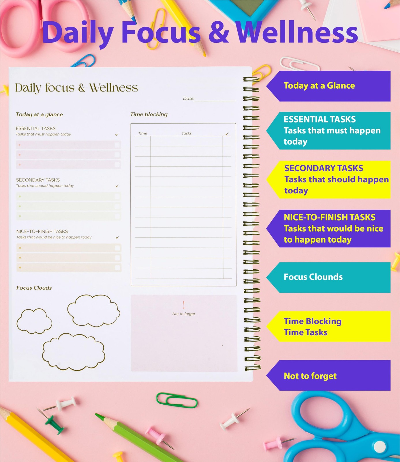 Adhd Daily Planner 8.5”x11” Extra Large For Neurodivergent Adults – Notepad