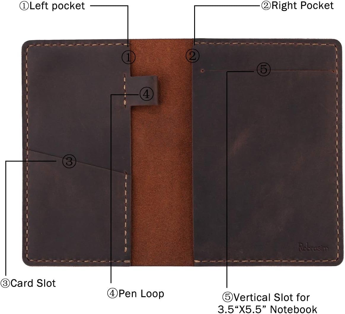 Leather Journal Cover for 3.5″ x 5.5″ Pocket Size Notebook With Pen Loop, Lea…
