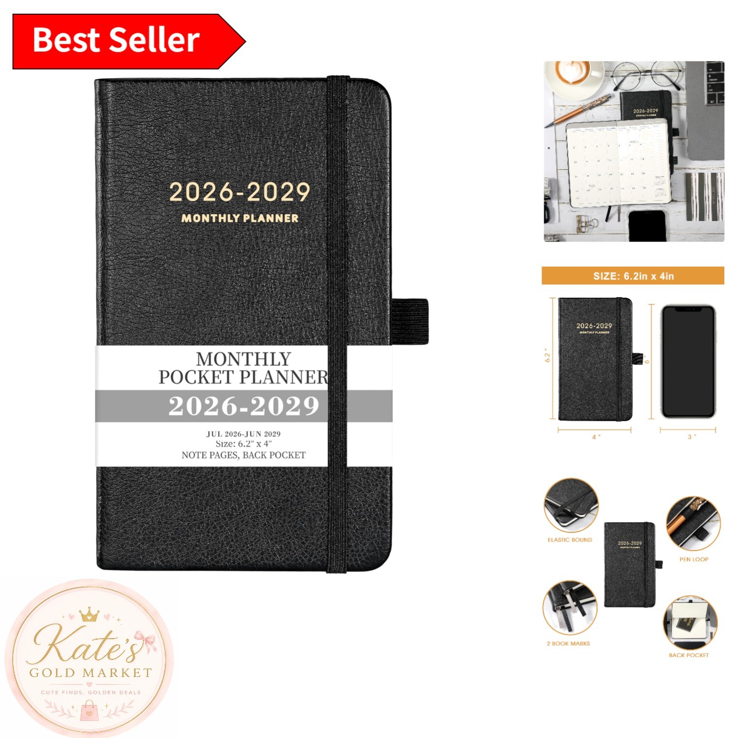 2026-2029 Stylish Mini Planner: Durable Leather, Notes & Contacts Included