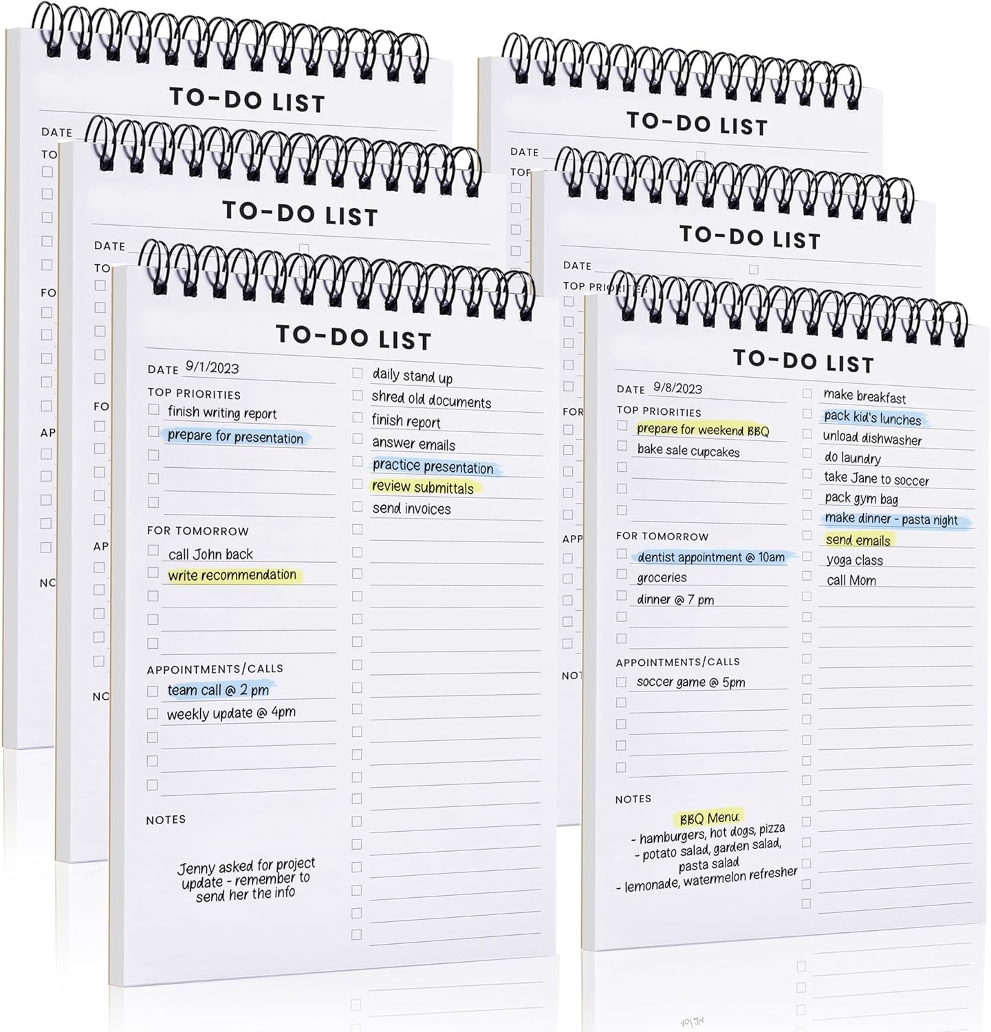 6 Pack To Do List Notepad – Spiral Daily Planner with 35 Ruled Sheets, 5.2×8″