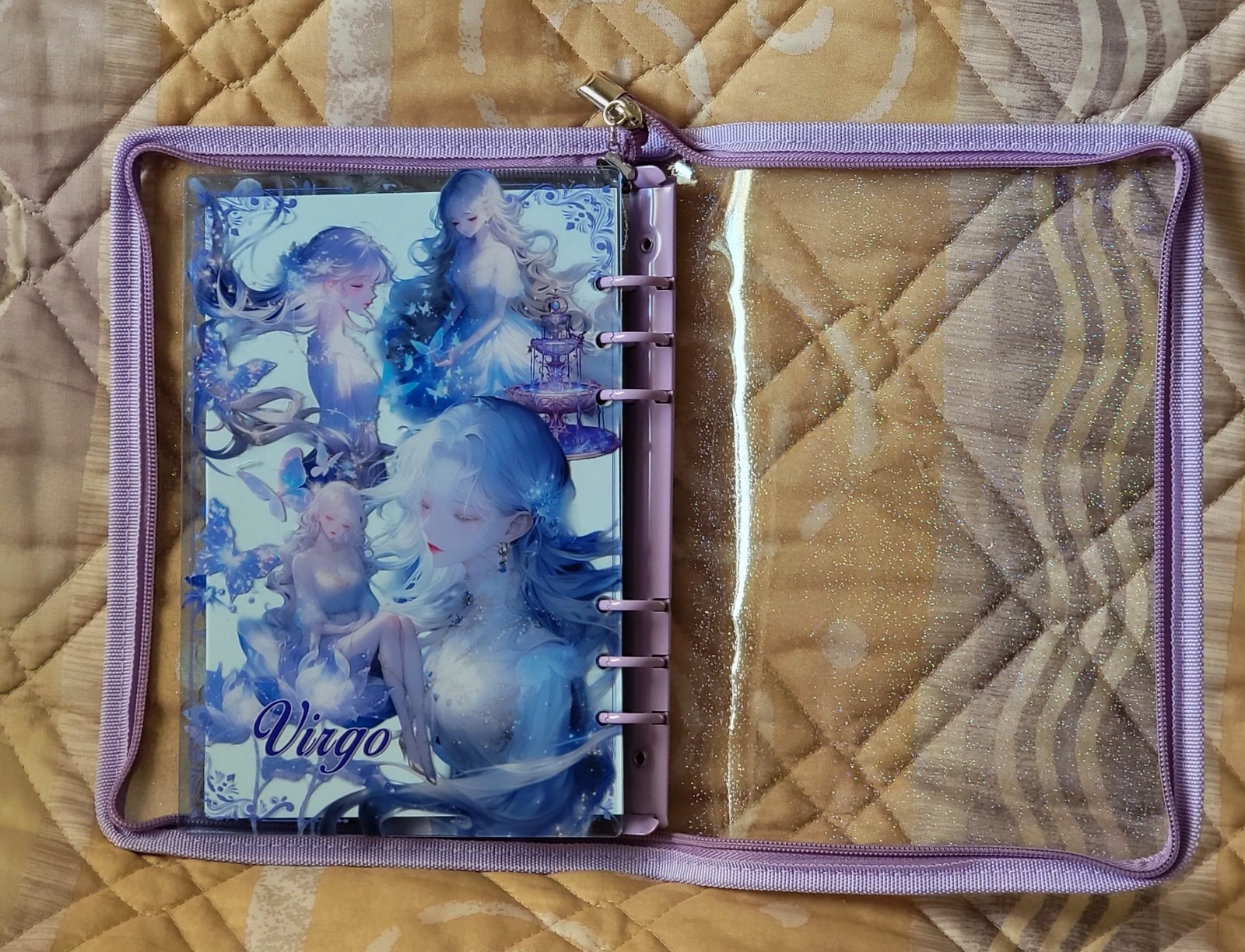 Virgo Zodiac Themed A5 Shaker Notebook with Waterproof Purple Protector Cover