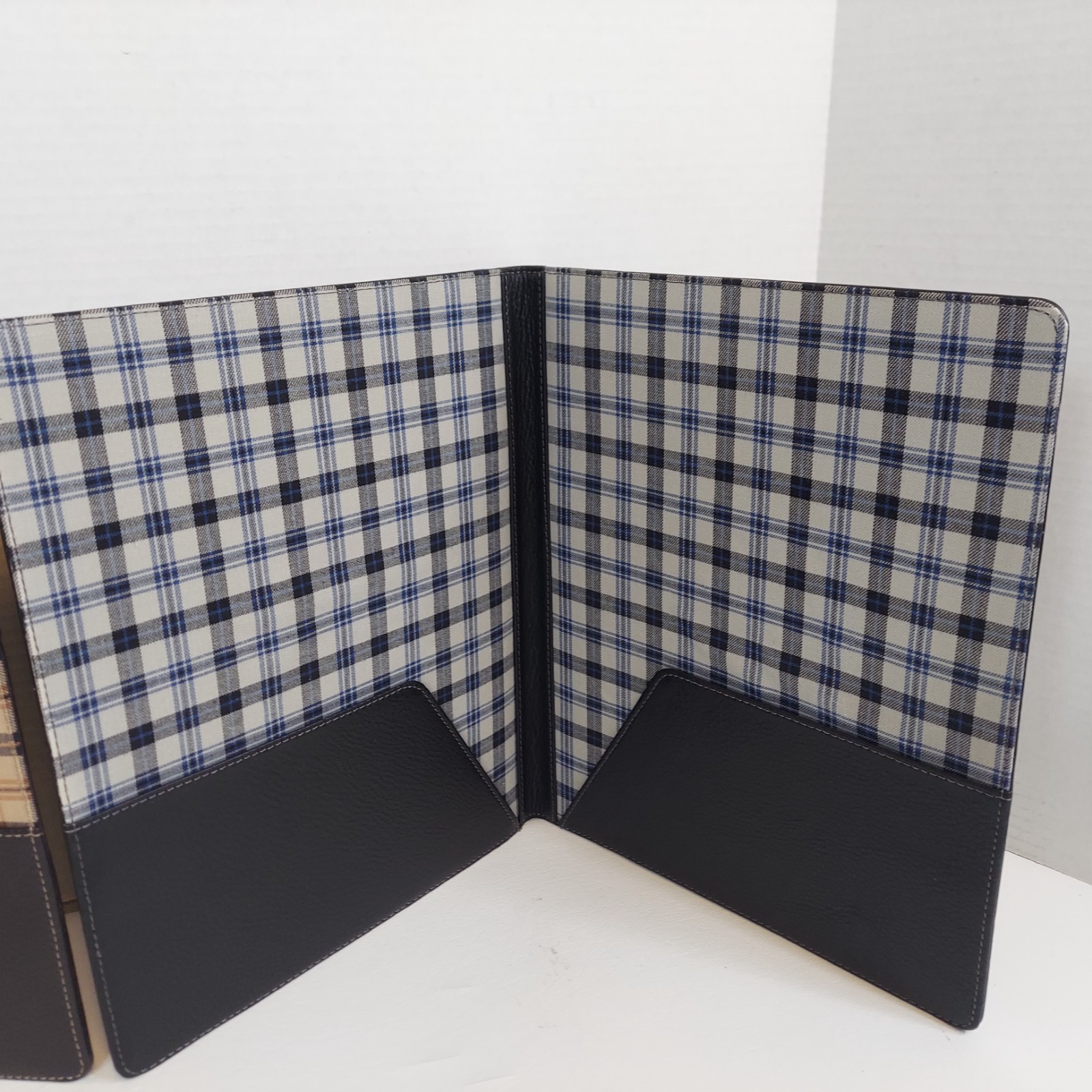 Set/2 LEVENGER Leather/Plaid Executive Portfolio Document Organizer Monogrammed