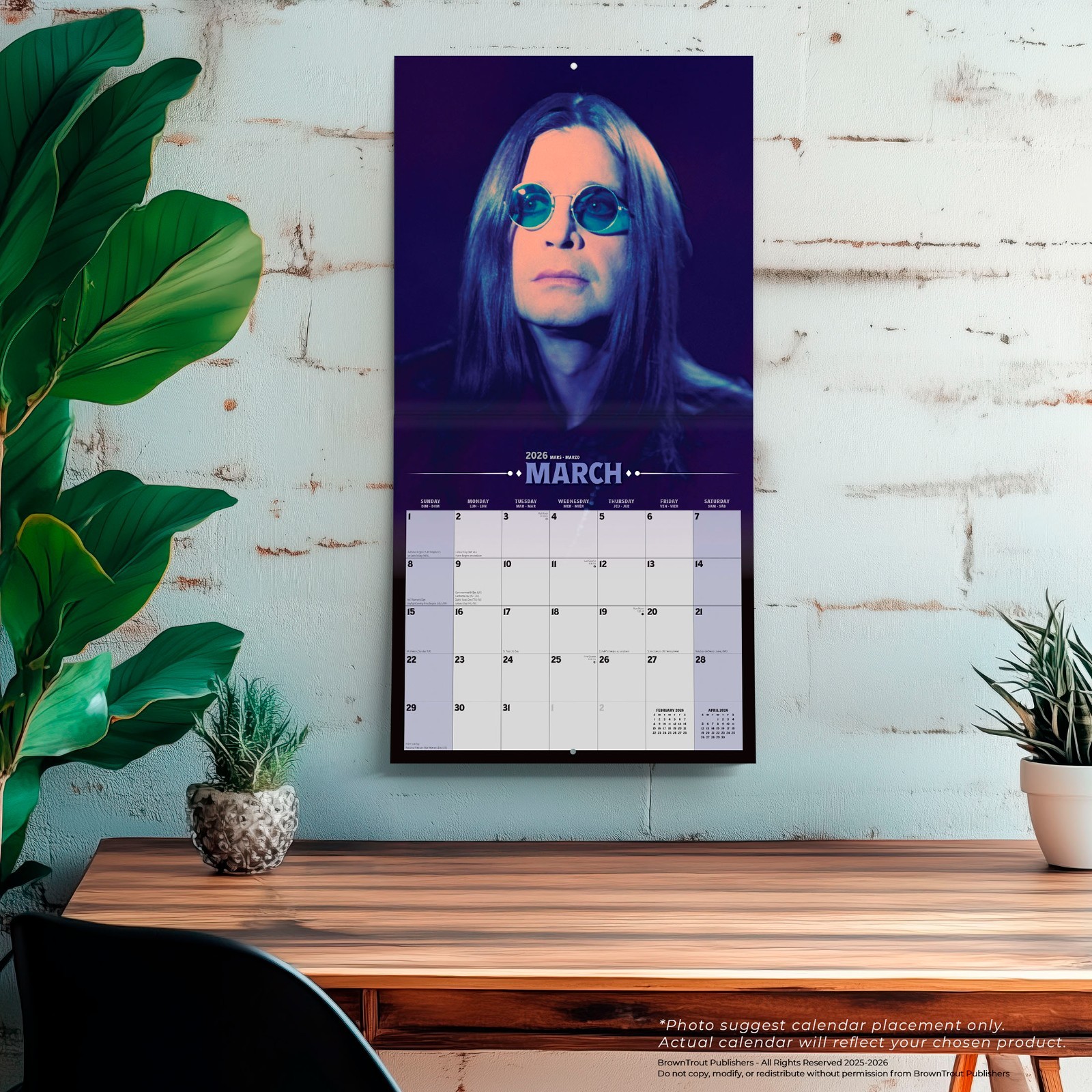 Ozzy Osbourne OFFICIAL | 2026 12×24″ (Hanging) Monthly Square Wall Calendar