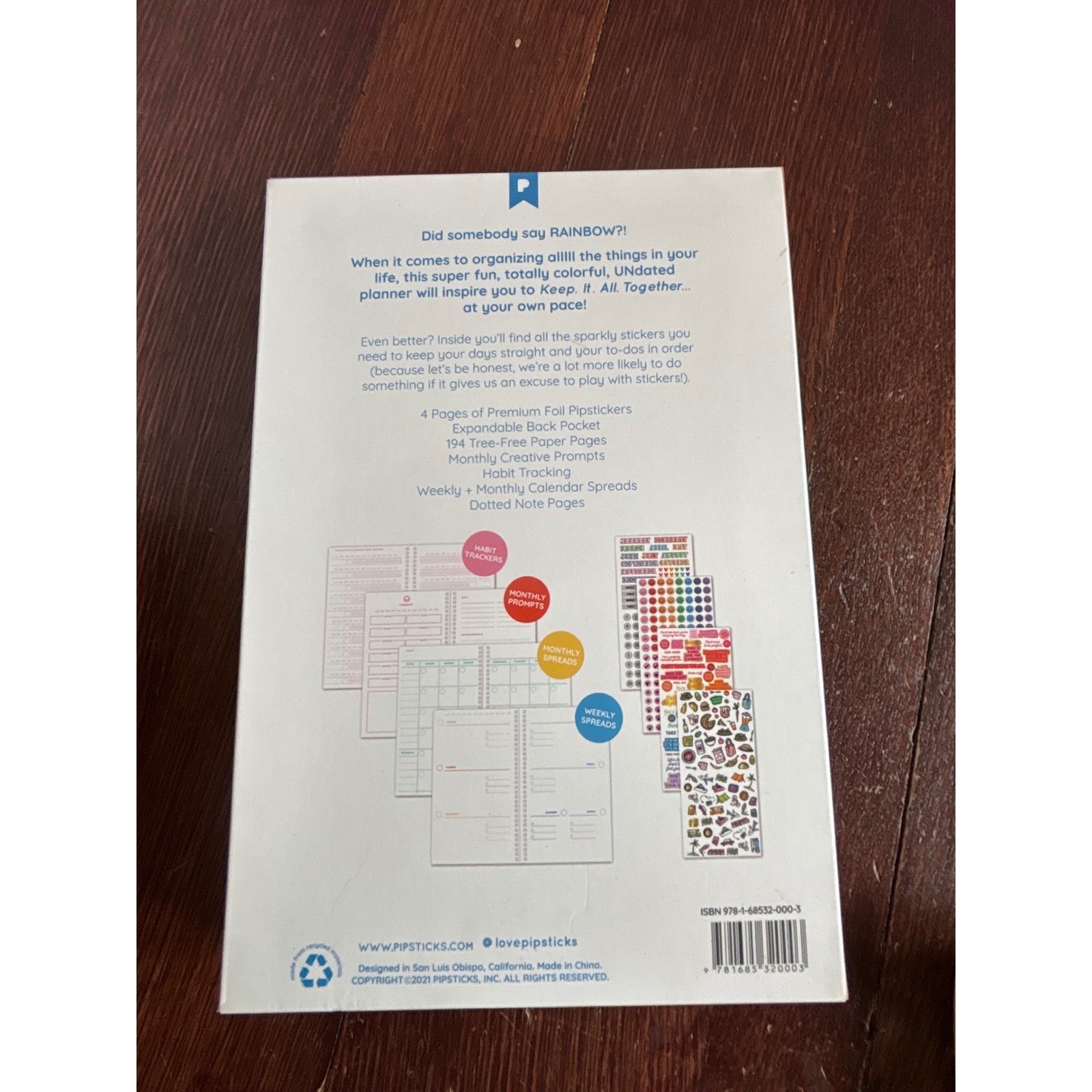Pipsticks 12 Month Rainbow Planner Undated Weekly Agenda Stickers Blue Clouds
