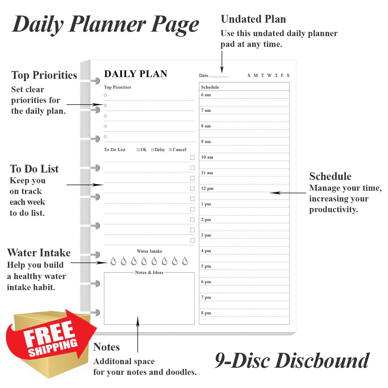 Yaridar Daily Planner Refill Paper 100 Sheets 7″x9.25″