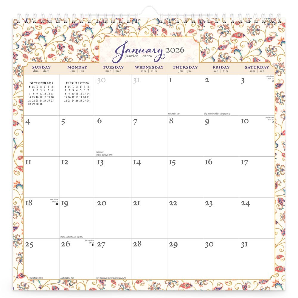 Tuscan Delight | 2026 12×12″ (Hanging) Monthly Square Wire-O Calendar