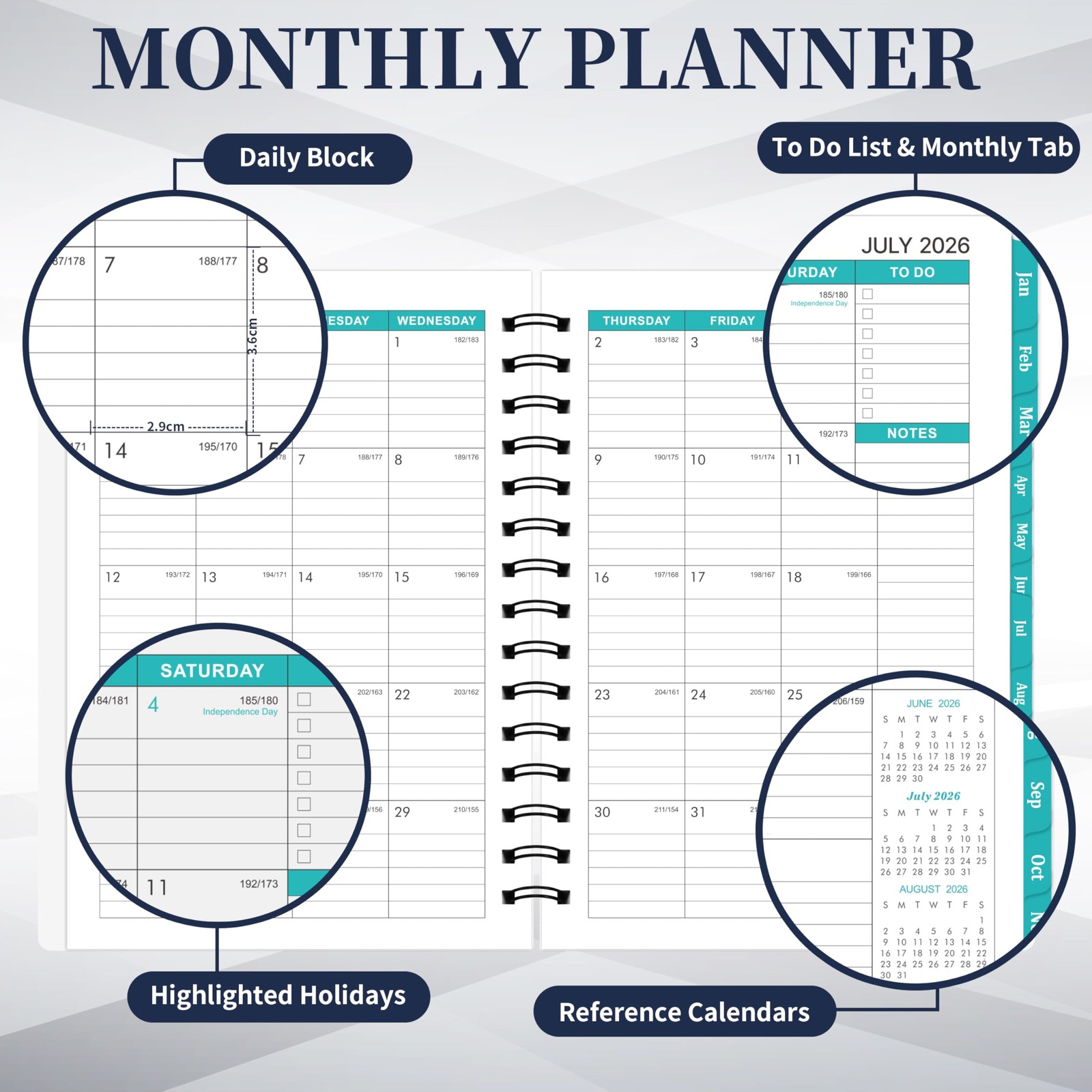 2026-2028 Monthly Planner/Calendar – 6.3″ x 8.4″(A5 Size) Small x 8.4″